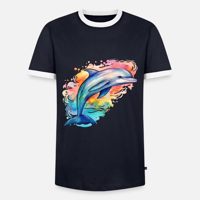 Delphin - Männer Kontrast-T-Shirt - Navy/Weiß