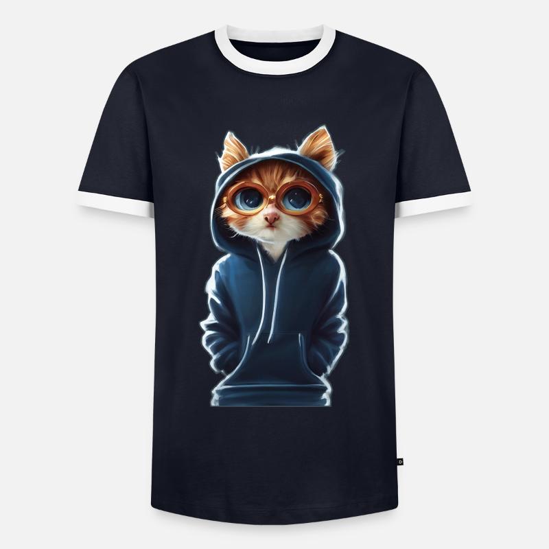 Chat avec Pull 2 - T-shirt contrasté Homme - marine/blanc 