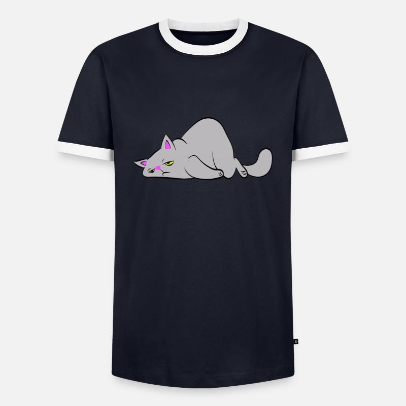 Müde Katze - Männer Kontrast-T-Shirt - Navy/Weiß 