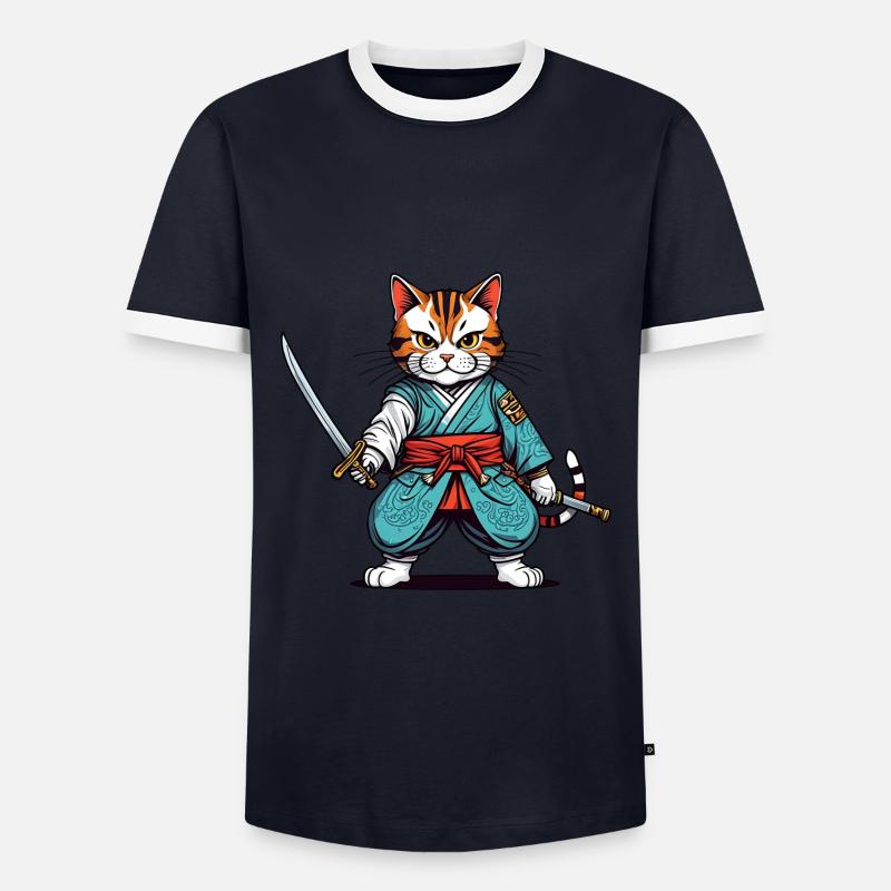 Samurai cat - Men's Ringer Shirt - navy/white 