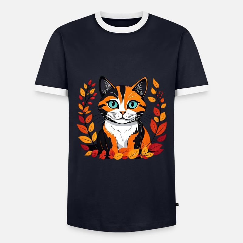 Herbst-Katze - Männer Kontrast-T-Shirt - Navy/Weiß