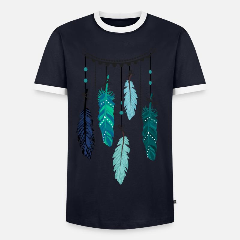 Boho Federn - Männer Kontrast-T-Shirt - Navy/Weiß 