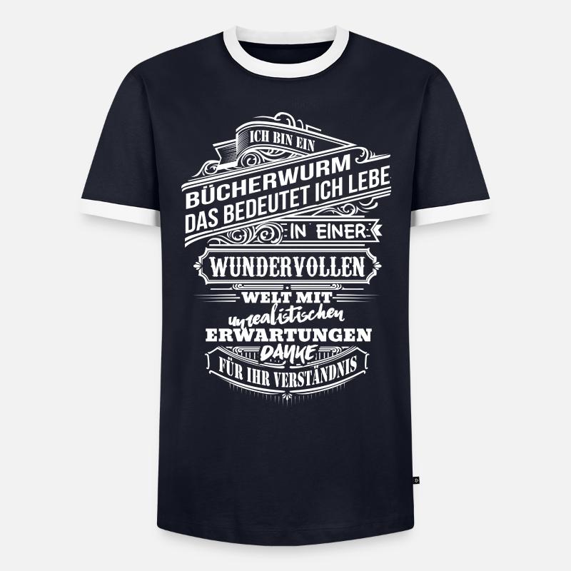 Ich bin ein Bücherwurm - Männer Kontrast-T-Shirt - Navy/Weiß