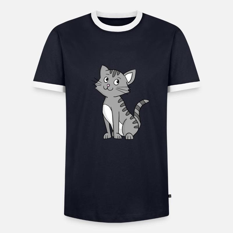 Graue Katze - Männer Kontrast-T-Shirt - Navy/Weiß 