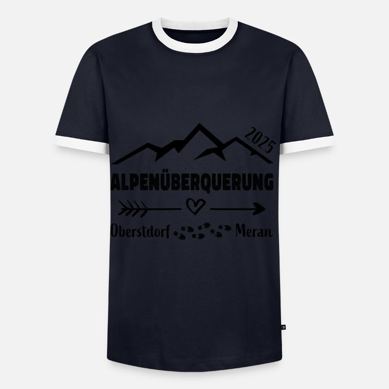 Alpenüberquerung 2025 Oberstdorf Meran E5 Geschenk - Männer Kontrast-T-Shirt - Navy/Weiß