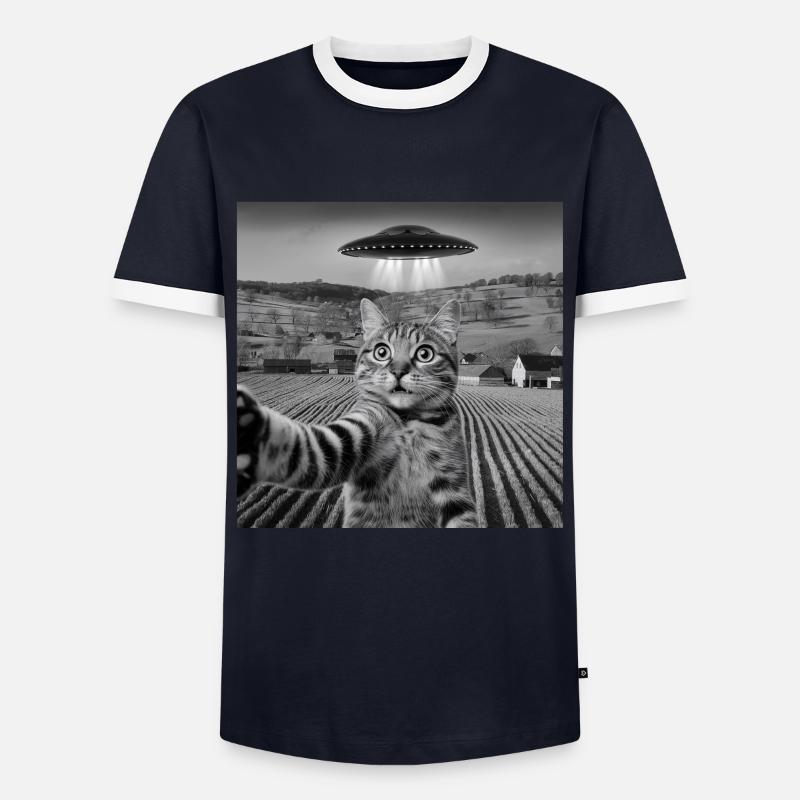 Alien Encounter Cat Selfie - Men's Ringer Shirt - navy/white