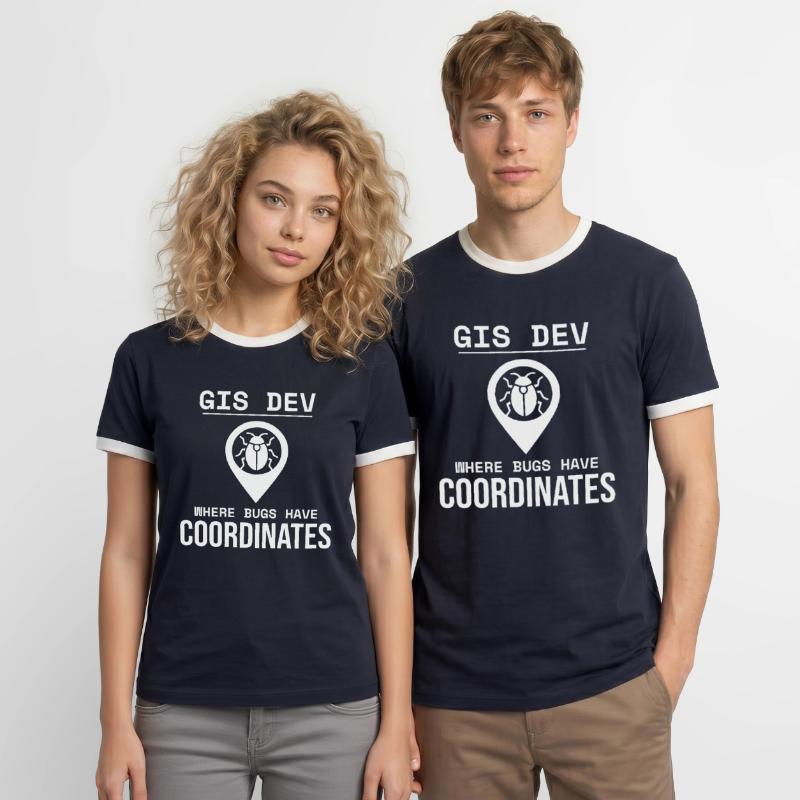 GIS Dev Debugging Coordinates Geospatial Bug Men's Ringer Shirt