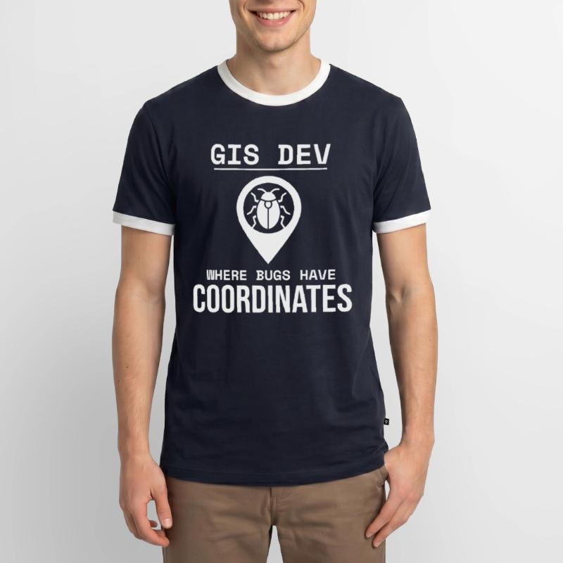GIS Dev Debugging Coordinates Geospatial Bug Men's Ringer Shirt