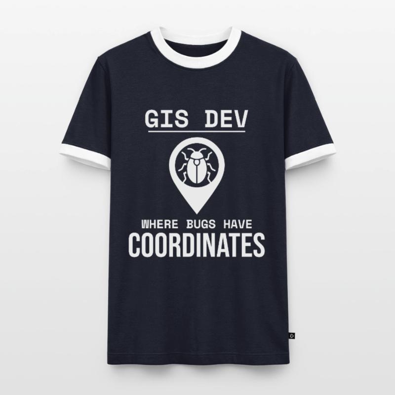 GIS Dev Debugging Coordinates Geospatial Bug Men's Ringer Shirt