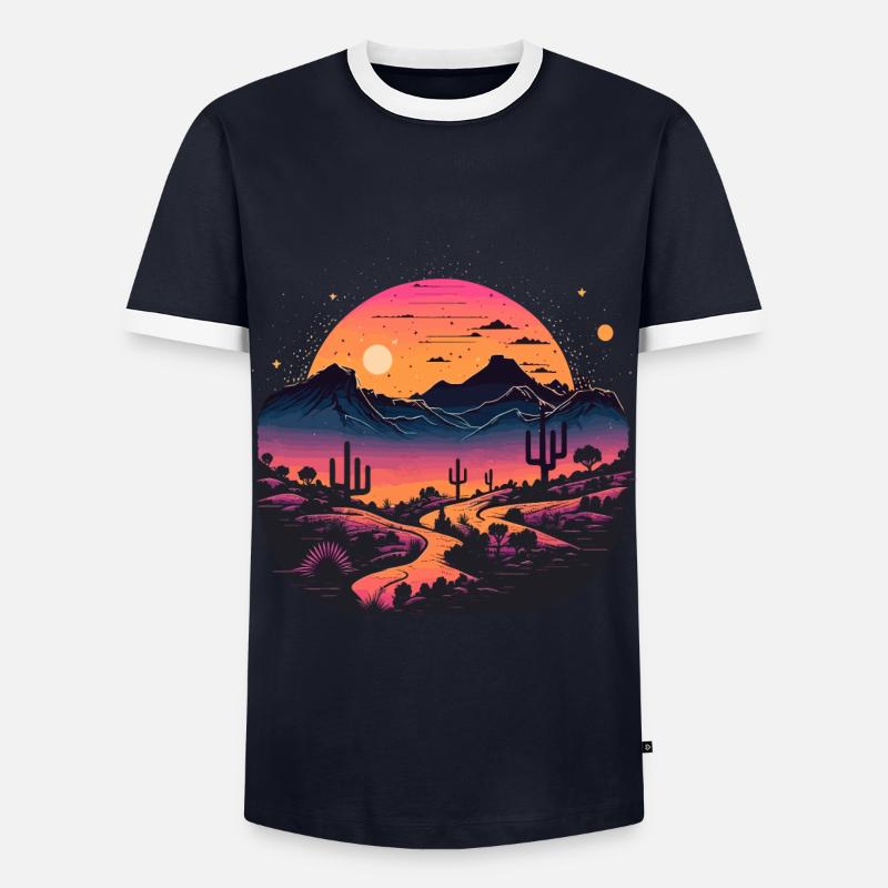 Synthwave Desert - Men's Ringer Shirt - navy/white