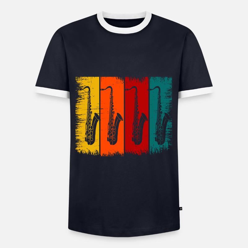 Saxophon - Männer Kontrast-T-Shirt - Navy/Weiß 