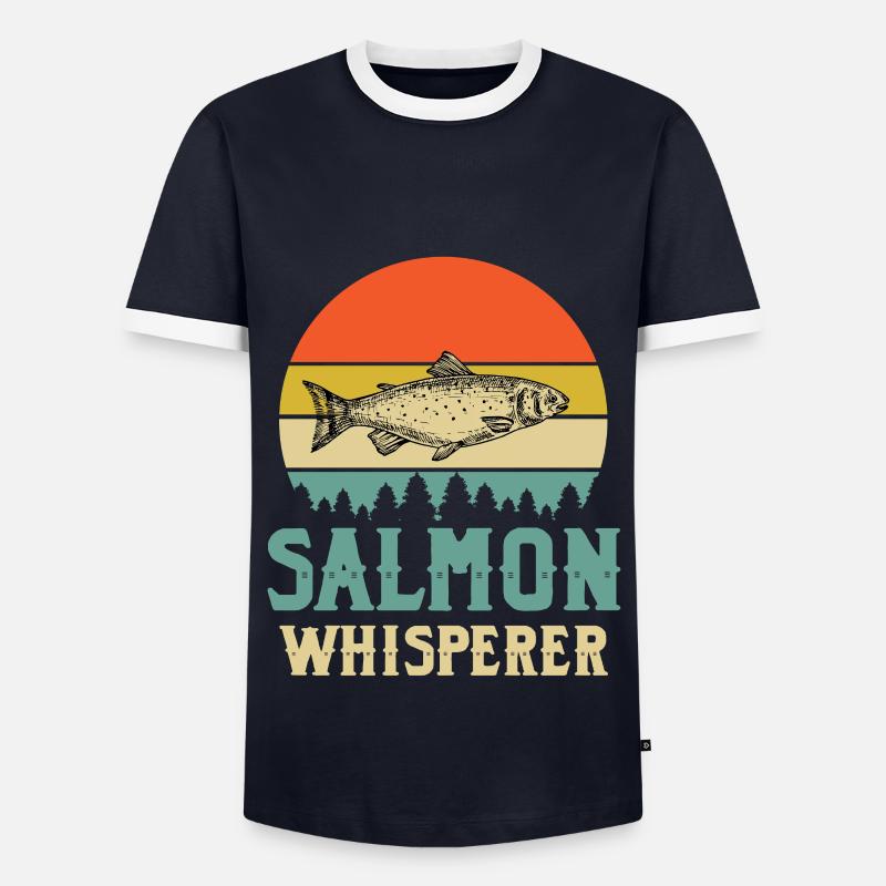 Lachsflüsterer - Männer Kontrast-T-Shirt - Navy/Weiß 