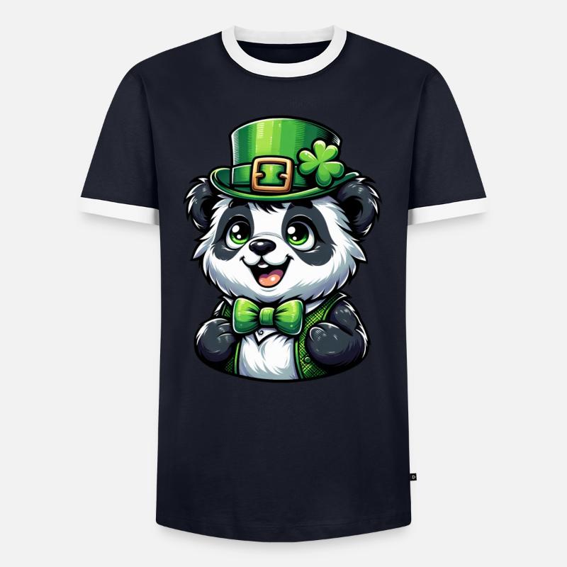 St. Patrick's Panda Celebration - Men's Ringer Shirt - navy/white 