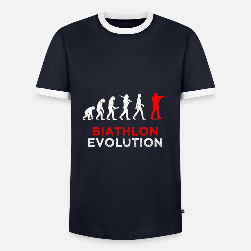Biathlon Evolution Biathlet Spruch - Männer Kontrast-T-Shirt - Navy/Weiß 