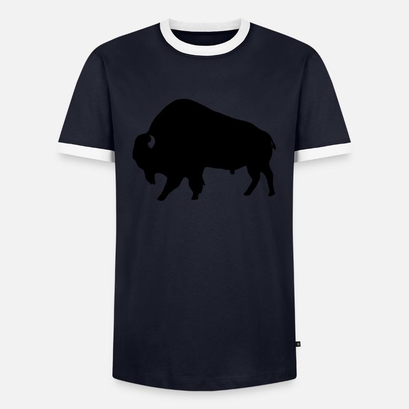 Bison - Männer Kontrast-T-Shirt - Navy/Weiß 