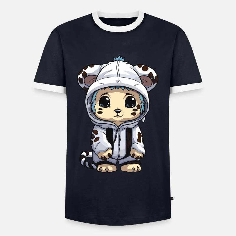 Snow leopard winter leopard comic - Men's Ringer Shirt - navy/white