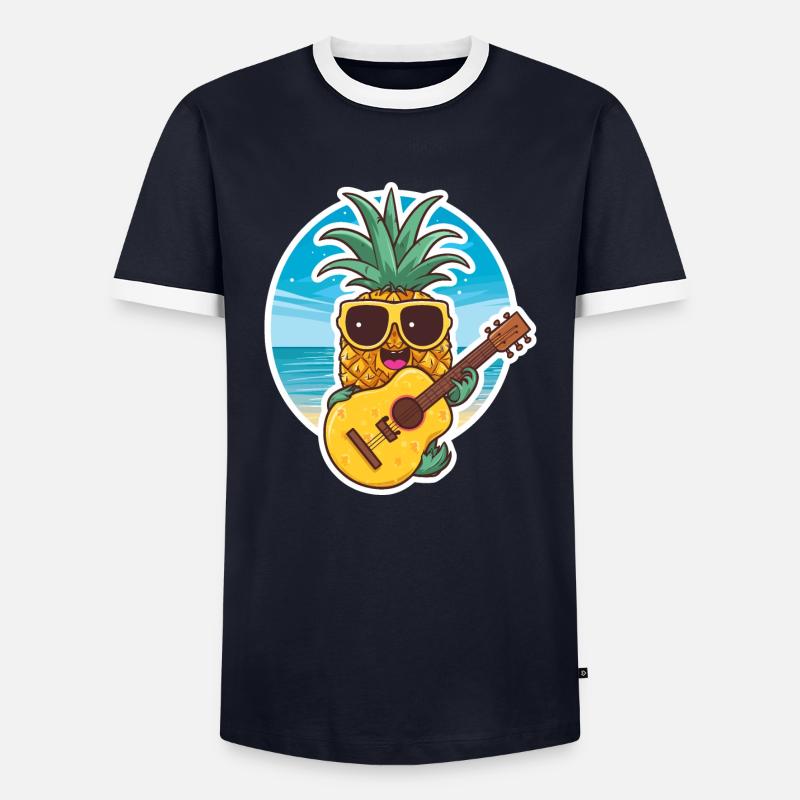 Ukulele Pineapple - Männer Kontrast-T-Shirt - Navy/Weiß