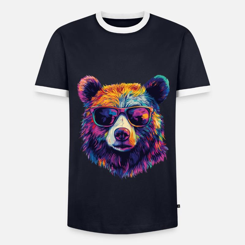 Bär Sonnenbrille - Männer Kontrast-T-Shirt - Navy/Weiß