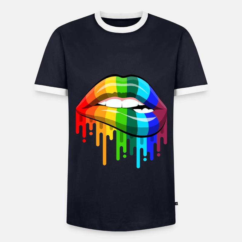 Rainbow Lips - Männer Kontrast-T-Shirt - Navy/Weiß