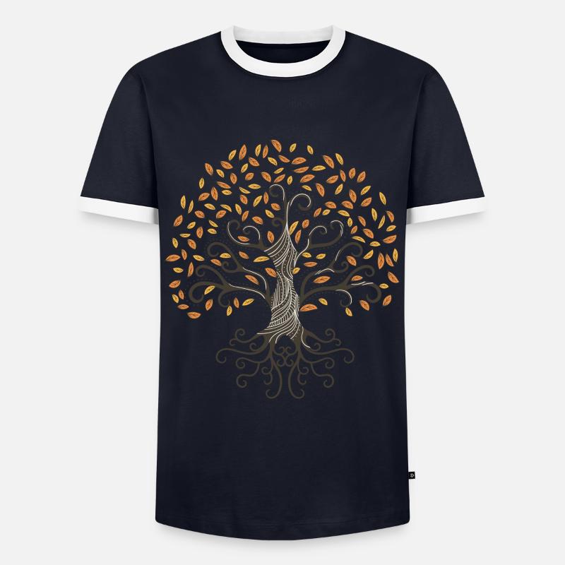 autumn tree - Men's Ringer Shirt - navy/white