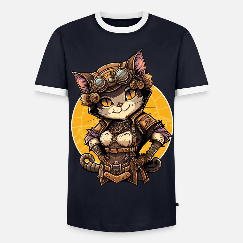 Steampunk Cat - Men's Ringer Shirt - navy/white 