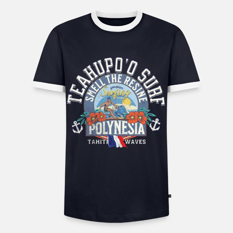 Teahupoo Surf Polynesia - Men's Ringer Shirt - navy/white