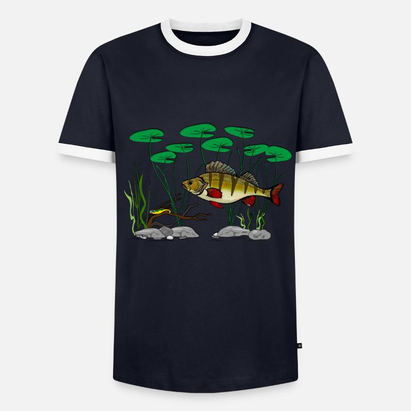 Barschfischen - Männer Kontrast-T-Shirt - Navy/Weiß 