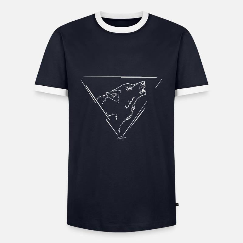 Wolf Triangle - Männer Kontrast-T-Shirt - Navy/Weiß 