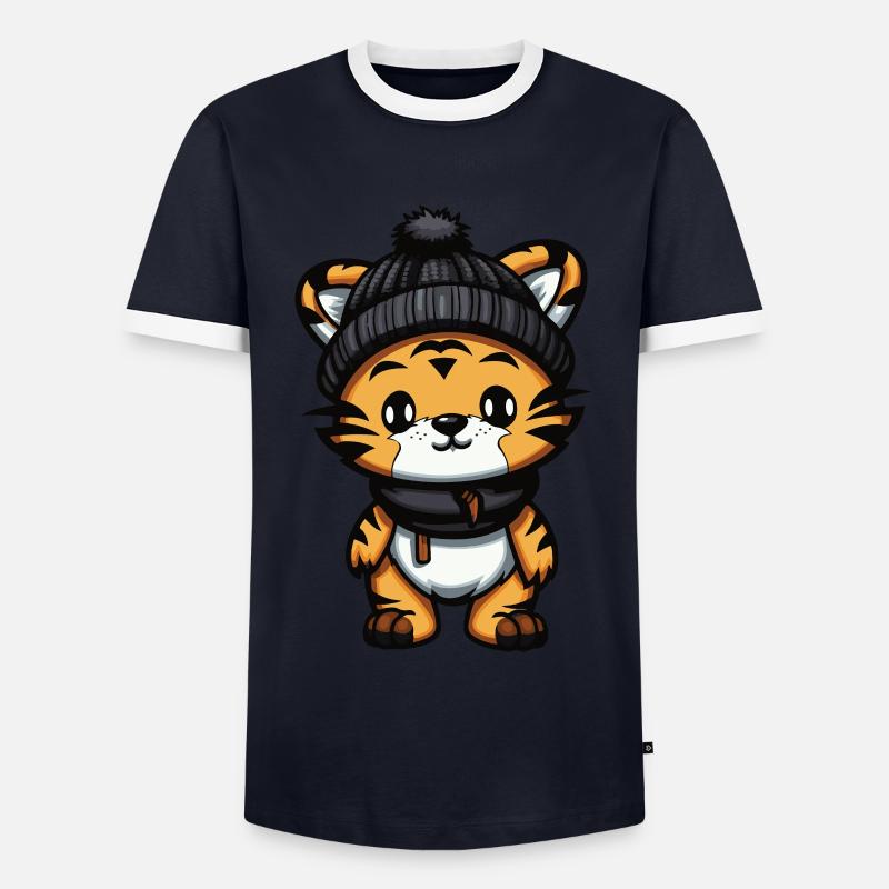 Tiger Winter Comic - Men's Ringer Shirt - navy/white 