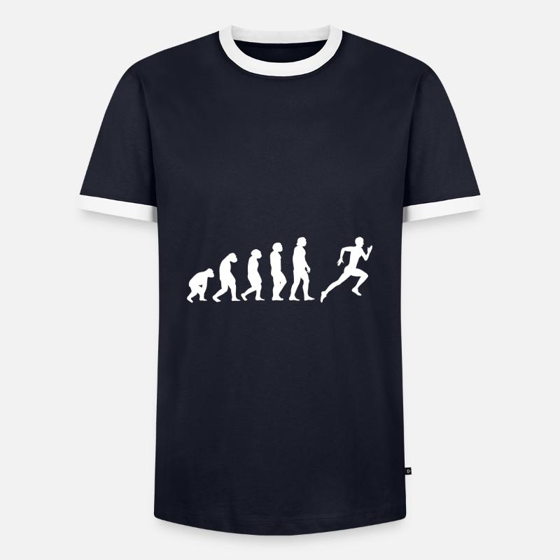 Evolution Marathonläufer - Männer Kontrast-T-Shirt - Navy/Weiß 