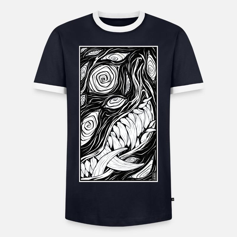Dämonenfuchs - Männer Kontrast-T-Shirt - Navy/Weiß 