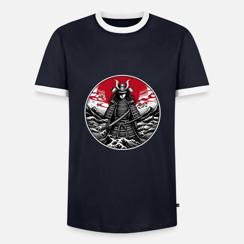 Roter Samurai Krieger Weiß - Männer Kontrast-T-Shirt - Navy/Weiß 