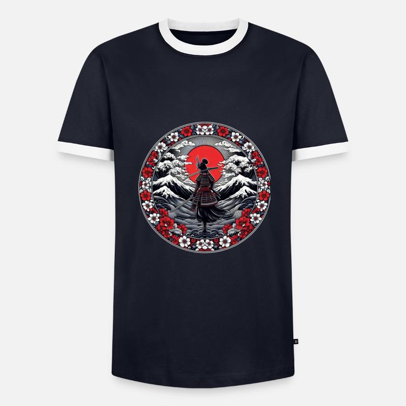 Ombre Samurai Mädchen Kirschblüte - Männer Kontrast-T-Shirt - Navy/Weiß 