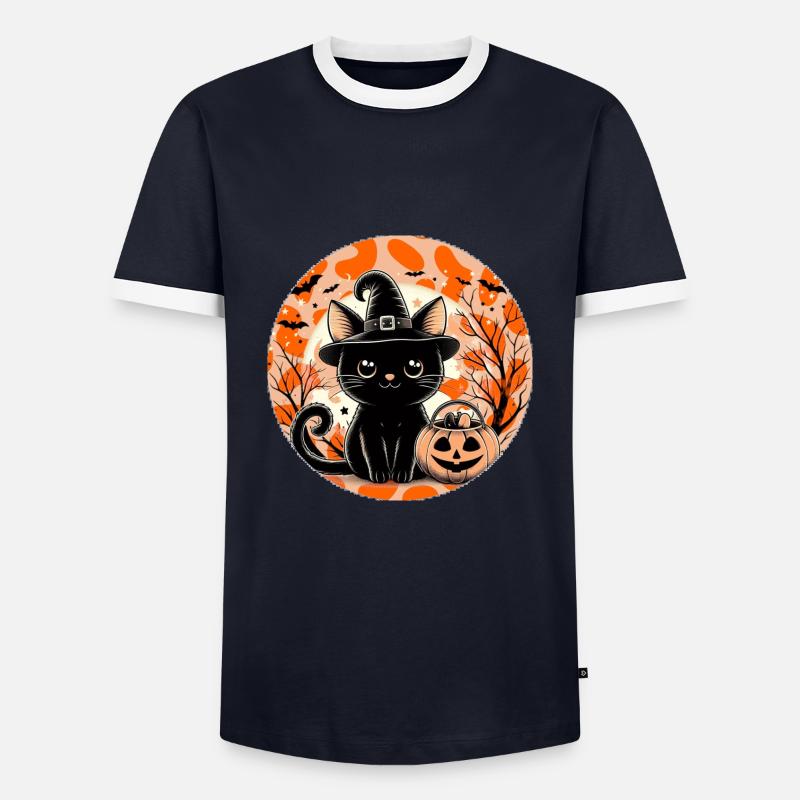 Kitten witch halloween - Men's Ringer Shirt - navy/white 
