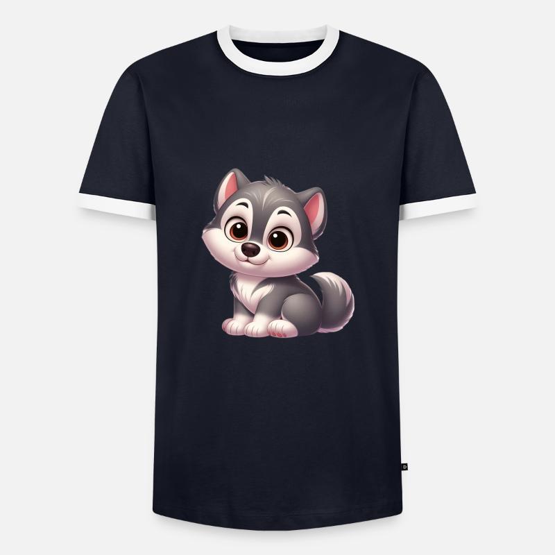 Wolf 13 - Männer Kontrast-T-Shirt - Navy/Weiß 