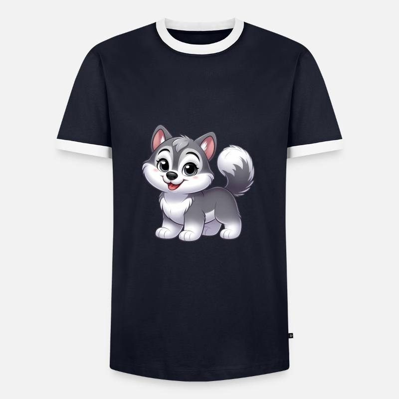 Wolf 12 - Männer Kontrast-T-Shirt - Navy/Weiß