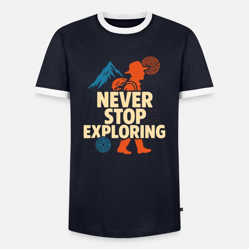 Never Stop Exploring Design - Männer Kontrast-T-Shirt - Navy/Weiß