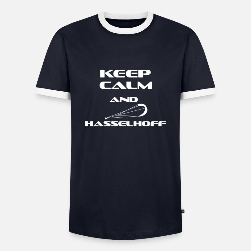 KITESURFING KEEP CALM AND HASSELHOFF - Männer Kontrast-T-Shirt - Navy/Weiß 