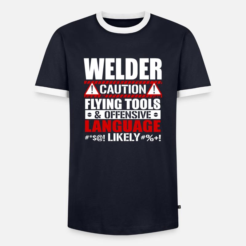 Welder Caution Flying Tools - Men's Ringer Shirt - navy/white