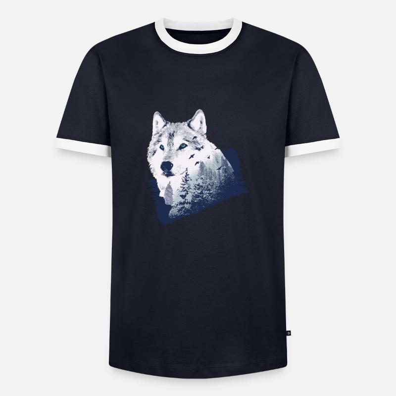 Wolf forest - Men's Ringer Shirt - navy/white 