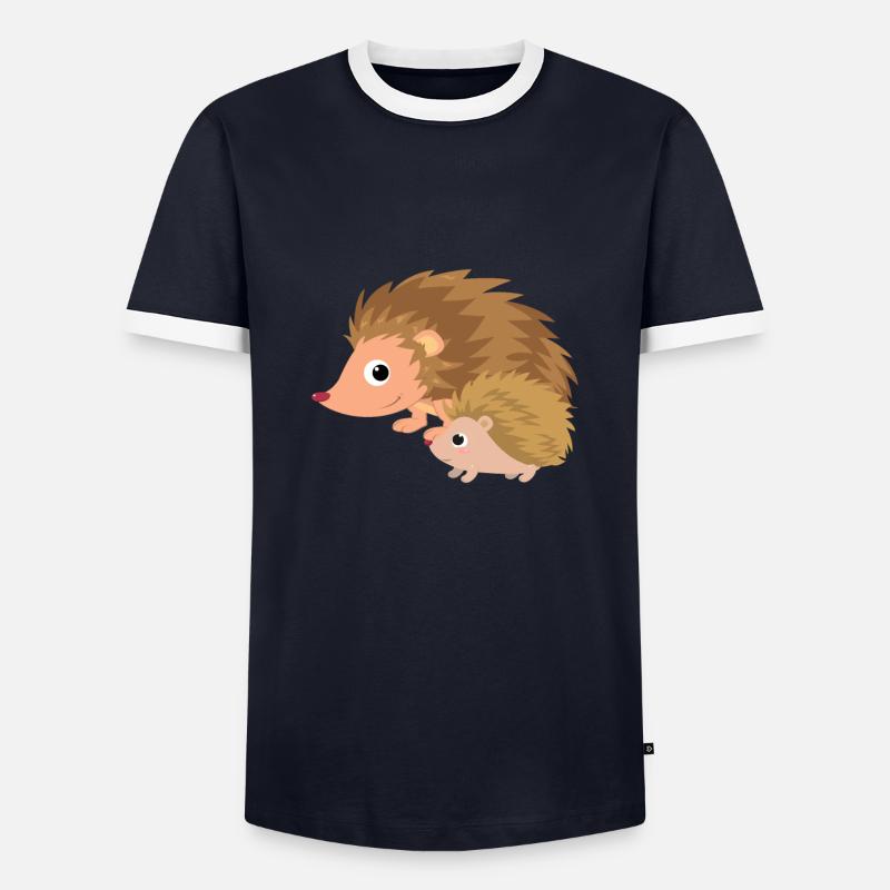 Igel mit Igelbaby - Männer Kontrast-T-Shirt - Navy/Weiß 