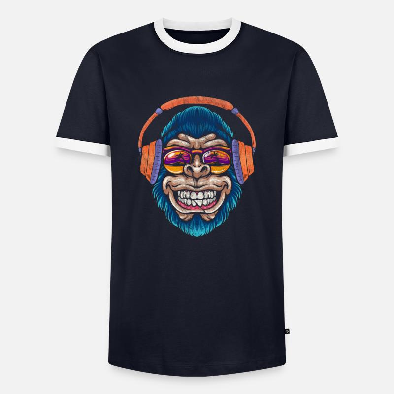 Monkey DJ monkey - Men's Ringer Shirt - navy/white