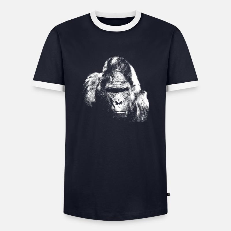 Gorilla silverback monkey - Men's Ringer Shirt - navy/white 