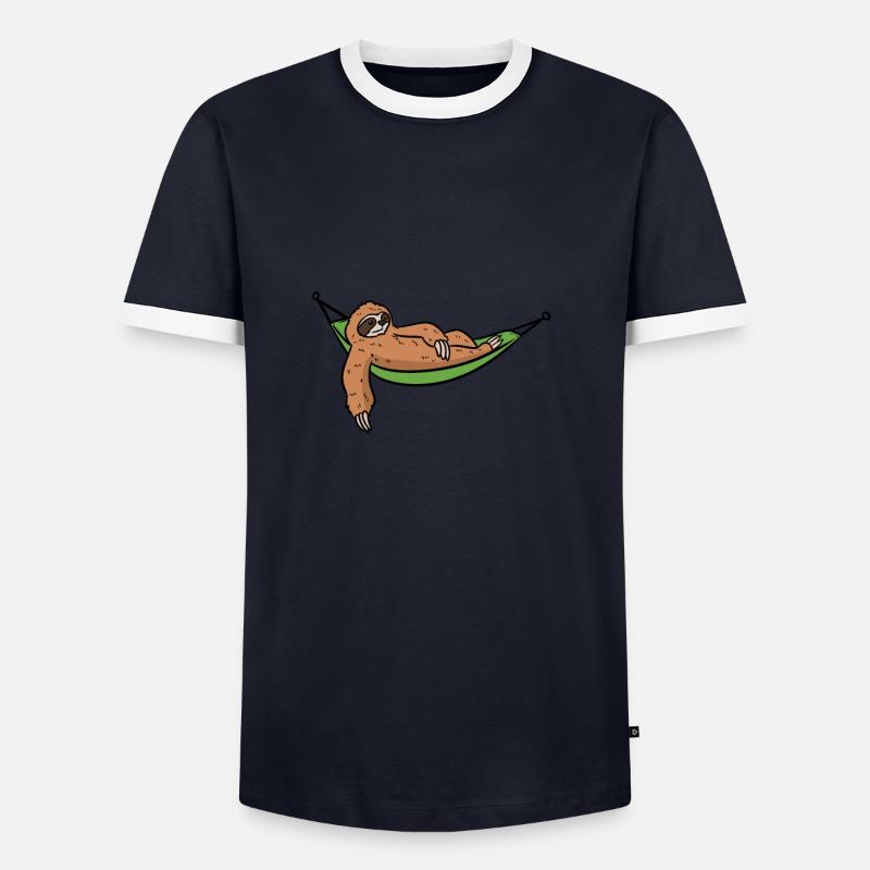 Sloth hammock vacation sleeping - Men's Ringer Shirt - navy/white