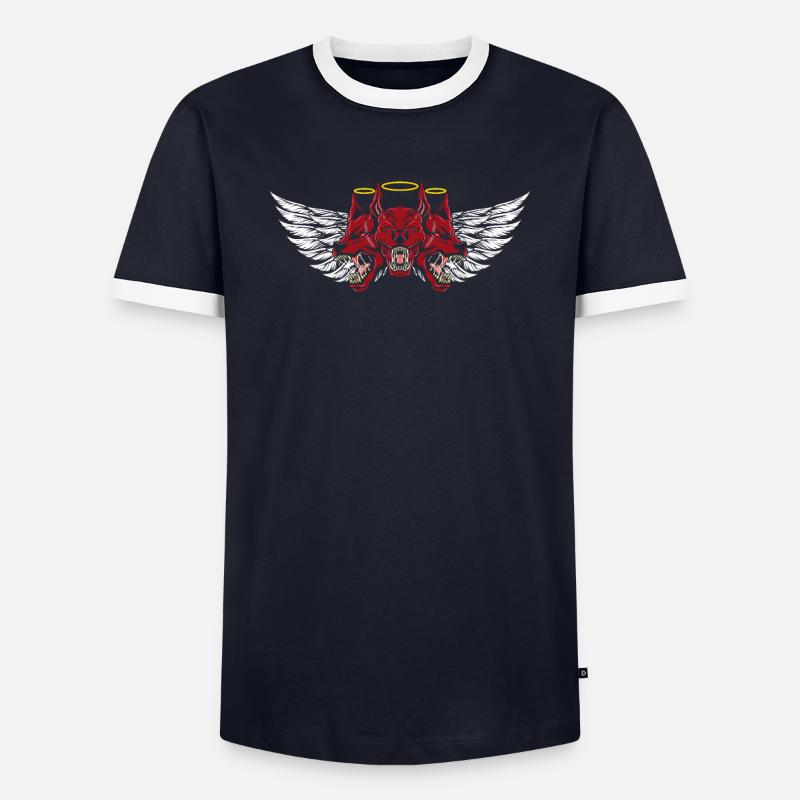 Three-Headed Devil Hound T-Shirt - Men's Ringer Shirt - navy/white 