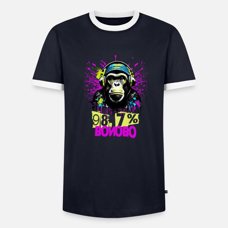 98,7 Bonobo Evolution Schimpanse Tee - Männer Kontrast-T-Shirt - Navy/Weiß 