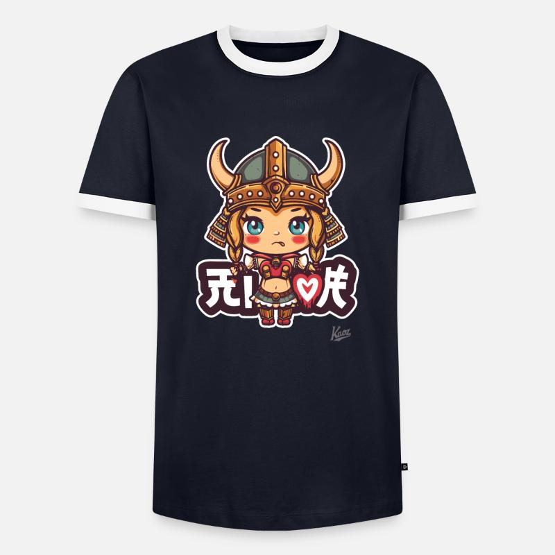 süßes chibi Barbaren Wikinger Mädchen - Männer Kontrast-T-Shirt - Navy/Weiß 