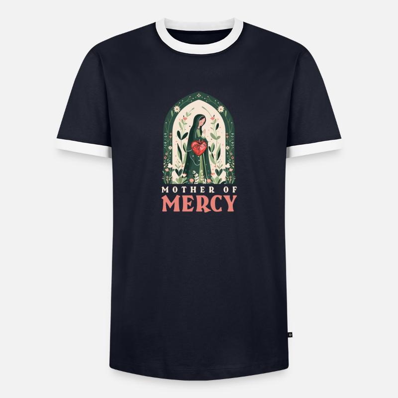 Jungfrau Maria Mutter der Barmherzigkeit - Männer Kontrast-T-Shirt - Navy/Weiß
