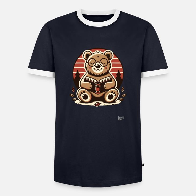 Schlauer Bär liest ein Buch - Männer Kontrast-T-Shirt - Navy/Weiß 