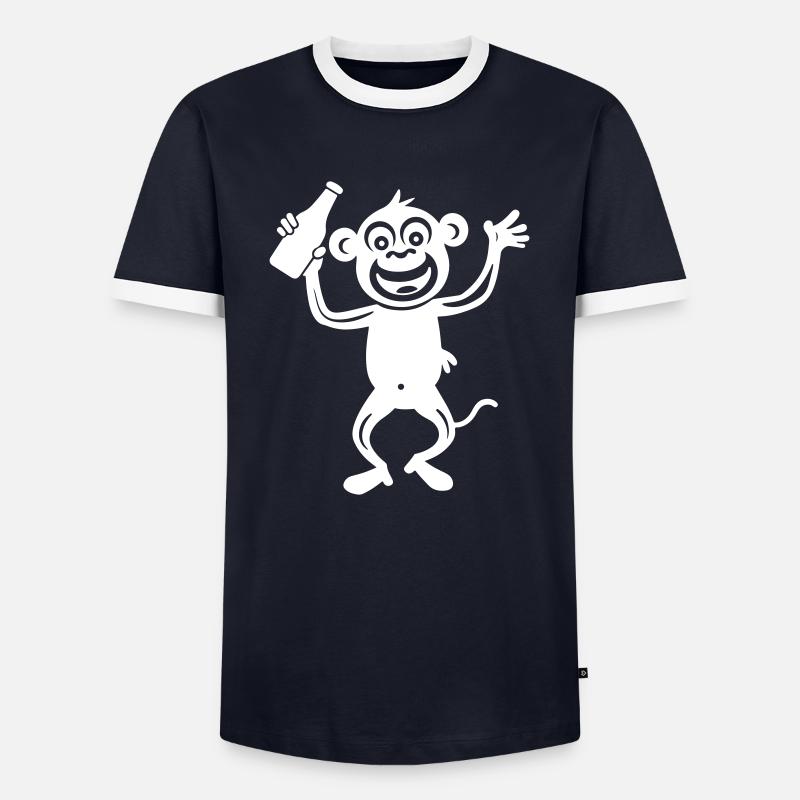 Affe Bierflasche - Männer Kontrast-T-Shirt - Navy/Weiß 